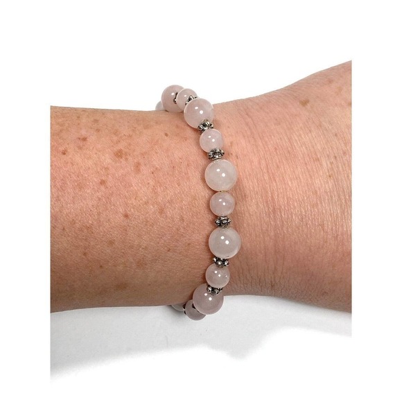 Rose Quartz Bracelet Beaded Memory Wire - Picture 3 of 6